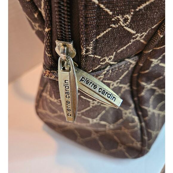 Pierre Cardin Travel Laptop Tote Briefcase Canvas Brown Tan 2 top handles VTG - Picture 4 of 10